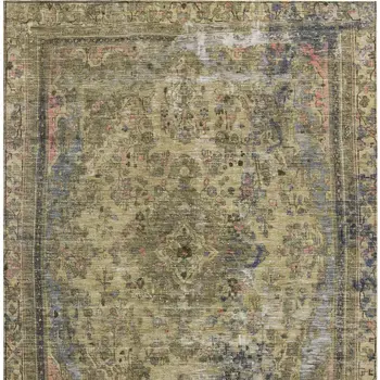 8' X 10' Artichoke Green And Denim Blue Medallion Washable Indoor Outdoor Area Rug
