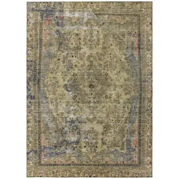 10' X 14' Artichoke Green And Denim Blue Medallion Washable Indoor Outdoor Area Rug