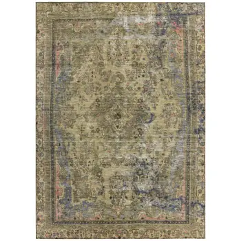 10' X 14' Artichoke Green And Denim Blue Medallion Washable Indoor Outdoor Area Rug