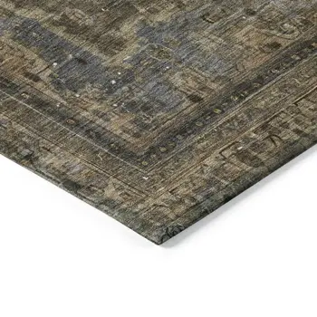 9' X 12' Brown And Denim Blue Medallion Washable Indoor Outdoor Area Rug