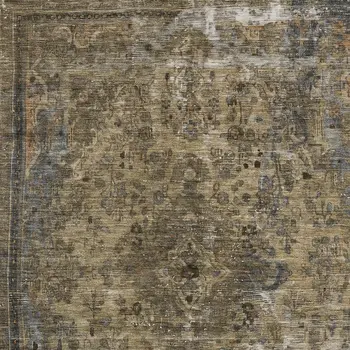 9' X 12' Brown And Denim Blue Medallion Washable Indoor Outdoor Area Rug