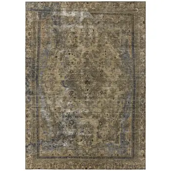 10' X 14' Brown And Denim Blue Medallion Washable Indoor Outdoor Area Rug