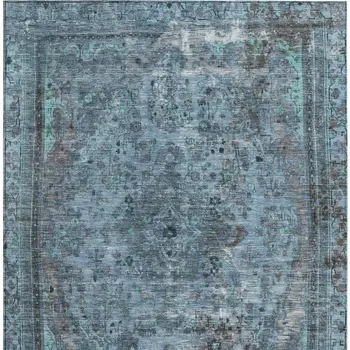 5' X 8' Blue And Gray Medallion Washable Indoor Outdoor Area Rug