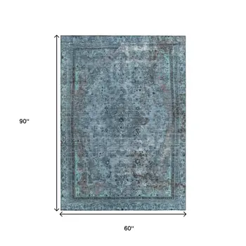 5' X 8' Blue And Gray Medallion Washable Indoor Outdoor Area Rug