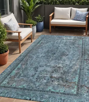 5' X 8' Blue And Gray Medallion Washable Indoor Outdoor Area Rug