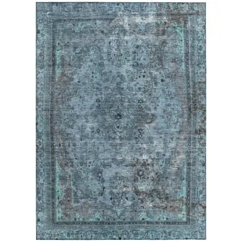 5' X 8' Blue And Gray Medallion Washable Indoor Outdoor Area Rug