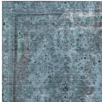 5' X 8' Blue And Gray Medallion Washable Indoor Outdoor Area Rug