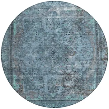 8' Blue And Gray Round Medallion Washable Indoor Outdoor Area Rug