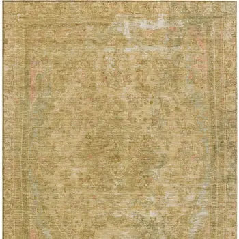 3' X 5' Coral And Wheat Medallion Washable Indoor Outdoor Area Rug
