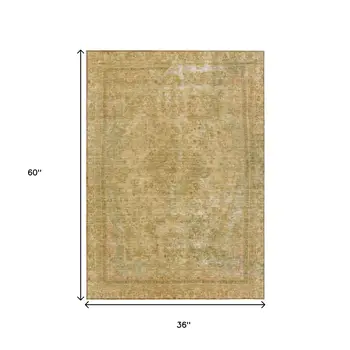 3' X 5' Coral And Wheat Medallion Washable Indoor Outdoor Area Rug