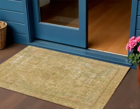 3' X 5' Coral And Wheat Medallion Washable Indoor Outdoor Area Rug