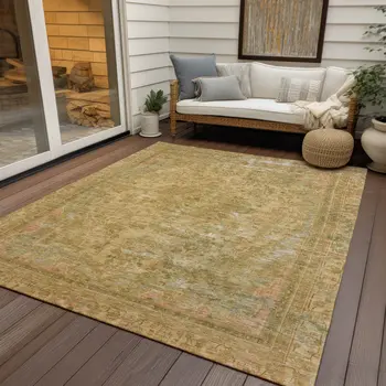 3' X 5' Coral And Wheat Medallion Washable Indoor Outdoor Area Rug