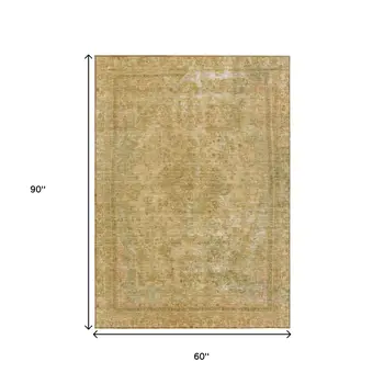 5' X 8' Coral And Wheat Medallion Washable Indoor Outdoor Area Rug