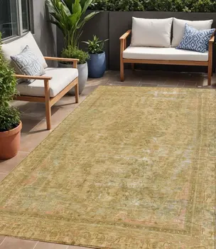 5' X 8' Coral And Wheat Medallion Washable Indoor Outdoor Area Rug