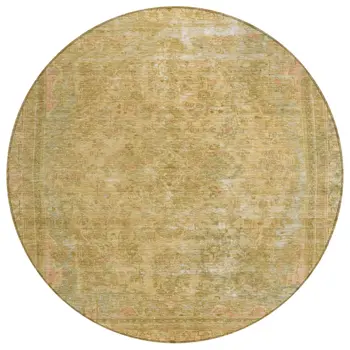 8' Coral And Wheat Round Medallion Washable Indoor Outdoor Area Rug