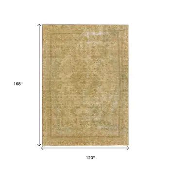 10' X 14' Coral And Wheat Medallion Washable Indoor Outdoor Area Rug