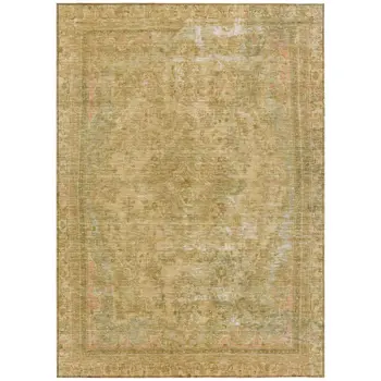 10' X 14' Coral And Wheat Medallion Washable Indoor Outdoor Area Rug