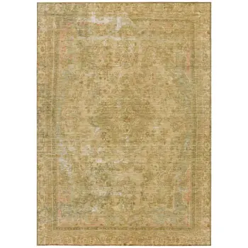 10' X 14' Coral And Wheat Medallion Washable Indoor Outdoor Area Rug