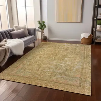 10' X 14' Coral And Wheat Medallion Washable Indoor Outdoor Area Rug