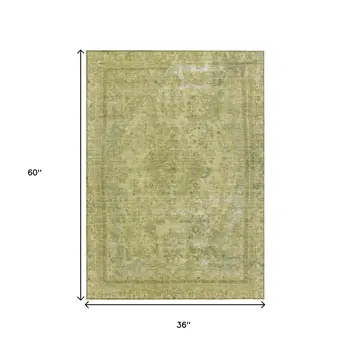 3' X 5' Fern Green And Sage Medallion Washable Indoor Outdoor Area Rug