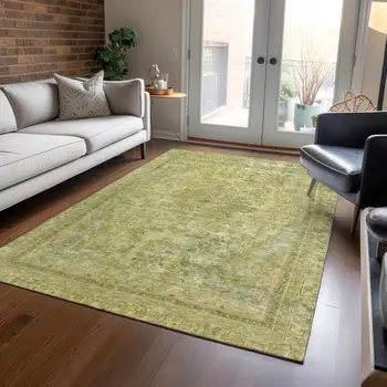 3' X 5' Fern Green And Sage Medallion Washable Indoor Outdoor Area Rug