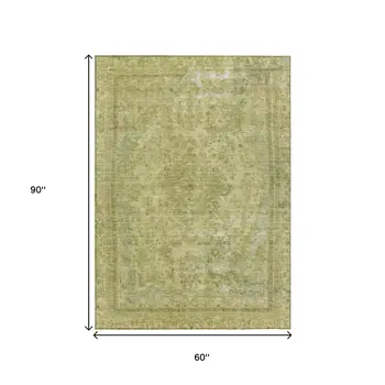 5' X 8' Fern Green And Sage Medallion Washable Indoor Outdoor Area Rug