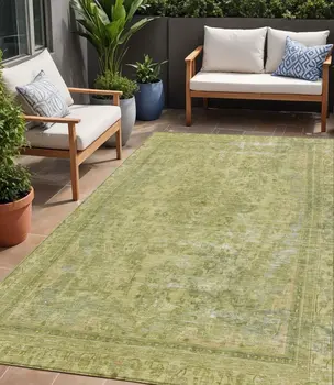 5' X 8' Fern Green And Sage Medallion Washable Indoor Outdoor Area Rug