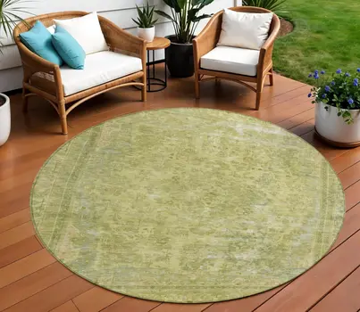 8' Fern Green And Sage Round Medallion Washable Indoor Outdoor Area Rug