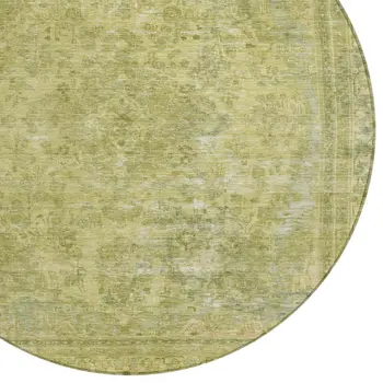 8' Fern Green And Sage Round Medallion Washable Indoor Outdoor Area Rug