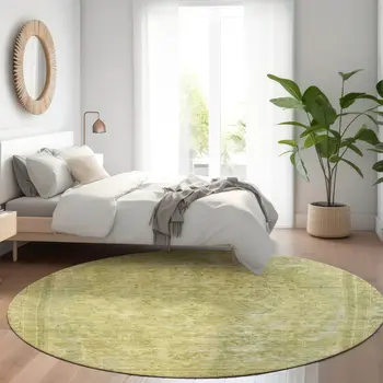 8' Fern Green And Sage Round Medallion Washable Indoor Outdoor Area Rug