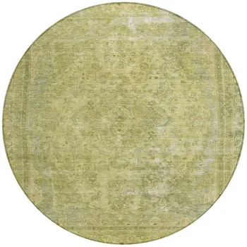 8' Fern Green And Sage Round Medallion Washable Indoor Outdoor Area Rug