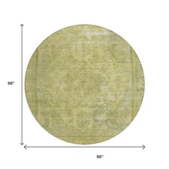 8' Fern Green And Sage Round Medallion Washable Indoor Outdoor Area Rug