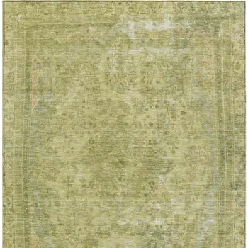 9' X 12' Fern Green And Sage Medallion Washable Indoor Outdoor Area Rug
