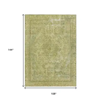 9' X 12' Fern Green And Sage Medallion Washable Indoor Outdoor Area Rug
