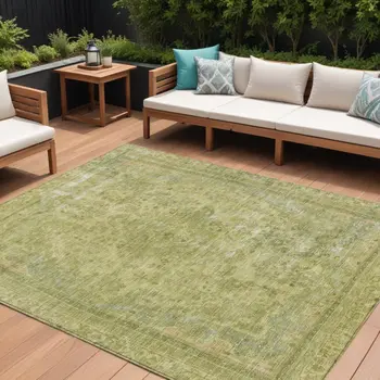 10' X 14' Fern Green And Sage Medallion Washable Indoor Outdoor Area Rug