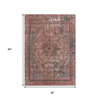 3' X 5' Pink And Mauve Medallion Washable Indoor Outdoor Area Rug