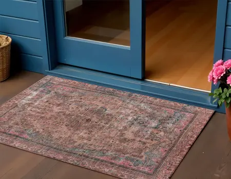 3' X 5' Pink And Mauve Medallion Washable Indoor Outdoor Area Rug