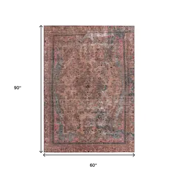 5' X 8' Pink And Mauve Medallion Washable Indoor Outdoor Area Rug