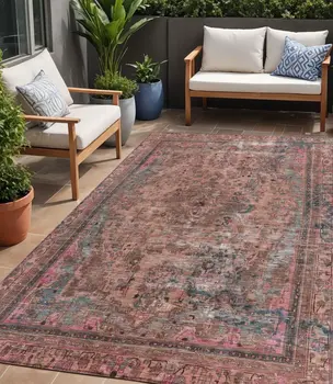 5' X 8' Pink And Mauve Medallion Washable Indoor Outdoor Area Rug