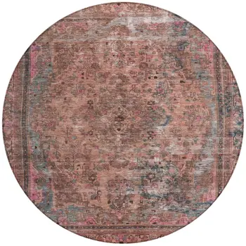 8' Pink And Mauve Round Medallion Washable Indoor Outdoor Area Rug