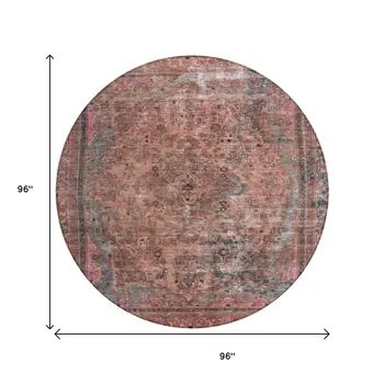 8' Pink And Mauve Round Medallion Washable Indoor Outdoor Area Rug