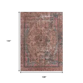 9' X 12' Pink And Mauve Medallion Washable Indoor Outdoor Area Rug