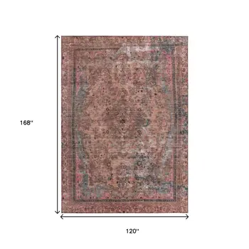 10' X 14' Pink And Mauve Medallion Washable Indoor Outdoor Area Rug