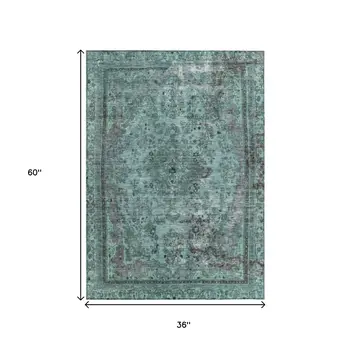 3' X 5' Teal Blue And Turquoise Medallion Washable Indoor Outdoor Area Rug