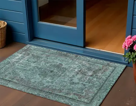3' X 5' Teal Blue And Turquoise Medallion Washable Indoor Outdoor Area Rug