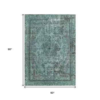 5' X 8' Teal Blue And Turquoise Medallion Washable Indoor Outdoor Area Rug