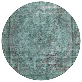 8' Teal Blue And Turquoise Round Medallion Washable Indoor Outdoor Area Rug