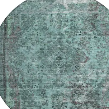 8' Teal Blue And Turquoise Round Medallion Washable Indoor Outdoor Area Rug