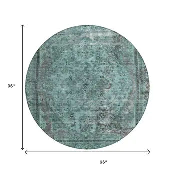 8' Teal Blue And Turquoise Round Medallion Washable Indoor Outdoor Area Rug