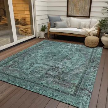 8' X 10' Teal Blue And Turquoise Medallion Washable Indoor Outdoor Area Rug